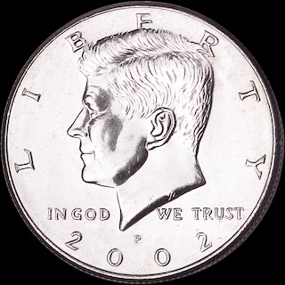 2002-P Kennedy half dollar edge showing rotating collar break nub detail